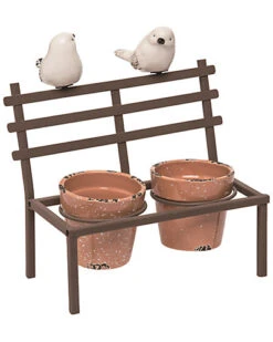 Set Of 3 Transpac Metal 8in Brown Spring Bird Bench With Planters Home