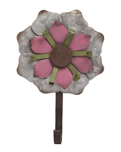Metal 9in Pink Spring Garden Flower Hook Home