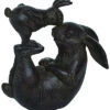 Resin 10in Black Spring Bunnies Playing Garden Figurine Home