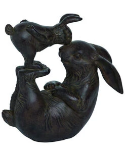 Resin 10in Black Spring Bunnies Playing Garden Figurine Home