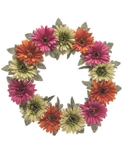 Fabric 15in Multicolor Spring Bright Daisy Wreath Home