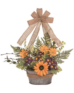 Plastic 18in Multicolor Spring Faux Wildflower Bouquet In Bucket Home