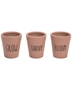 Set Of 3 Transpac Terracotta 4in Green Spring Inspirational Mini Pots Home