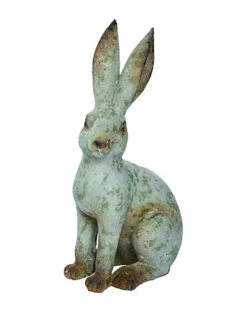 Resin 14in White Easter Sitting Rustic Garden Bunny Statuette Home