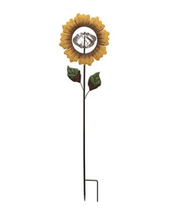 Metal 46in Yellow Spring Kinetic Flower Spinner Yard Stake Home