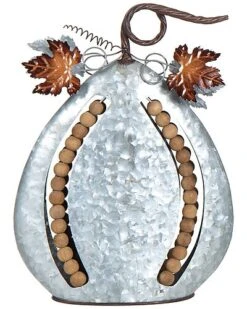 Metal 15In Grey Harvest Dimensional Beaded Pumpkin Home