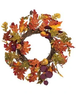 Natural Fiber 19.69In Orange Harvest Assorted Fall Leaves Wreath Home