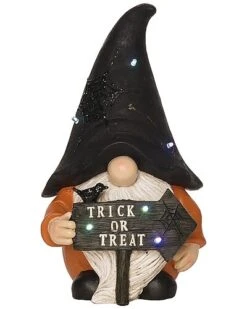 Resin 13.5In Multicolored Halloween Light Up Spooky Gnome Decor Home