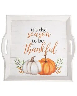 Wood 15.75In Multicolored Harvest Gratitude Pumpkin Tray Home