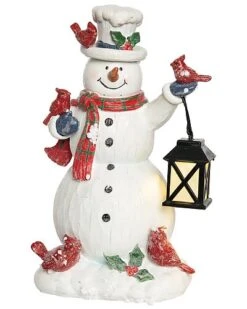 Resin 11.75in Multicolored Christmas Light Up Snowman And Cardinals Decor Home