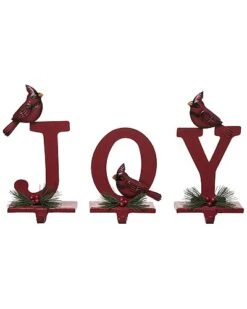 Metal 10.75in Multicolored Christmas Cardinal Joy Stocking Holder Set Of 3 Home