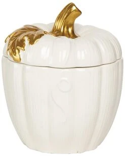 Ceramic 6.1In White Harvest Pumpkin Container Home