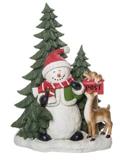 Resin 15.5in Multicolored Christmas Merry Snowman And Tree Decor Home