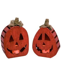 Metal 14in Orange Halloween Light Up Jack-O-Lantern Set Of 2 Home