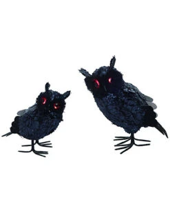 Foam 10in Black Halloween Light Up Owl Set Of 2 Home