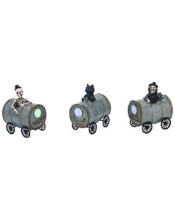 Resin 5in Silver Halloween Light Up Musical Barrel Figurine Set Of 3 Home