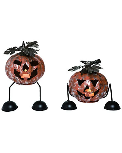 Set Of 2 Metal 8in Multicolor Halloween Light Up Jack-O-Lanterns Home 3 Set Of 2 Metal 8in Multicolor Halloween Light Up Jack-O-Lanterns Home