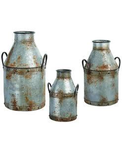 Set Of 3 Rustic Milk Can Containers Home