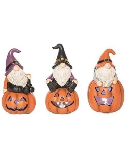 Resin 6In Multicolored Halloween Light Up Gnome And Pumpkin Figurine Set Of 3 Home
