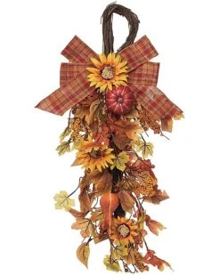 Metal 32In Multicolored Harvest Pumpkin And Sunflower Drop Home