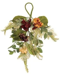 Fabric/Canvas 20In Multicolored Harvest Eucalyptus And Moody Flower Swag Home