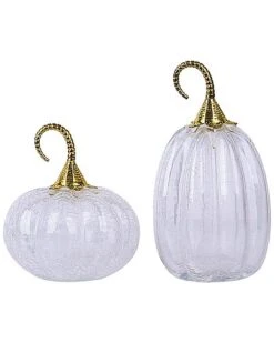 Glass 9In White Harvest Stem Pumpkins Set Of 2 Home