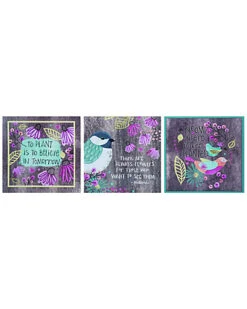 Set Of 3 Transpac Wood Multicolor Spring Bloom Square Word Block Wall Decor Home