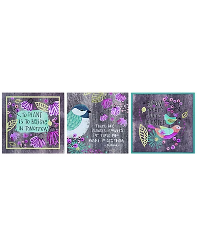 Set Of 3 Transpac Wood Multicolor Spring Bloom Square Word Block Wall Decor Home 3 Set Of 3 Transpac Wood Multicolor Spring Bloom Square Word Block Wall Decor Home