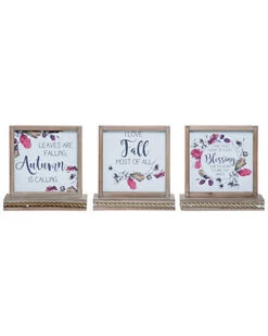 Wood 11in White Fall/Harvest Decor Set Home