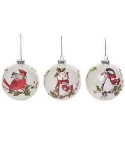 Glass 4.5in Multicolored Christmas Scarf Bird Ornament Set Of 3 Home
