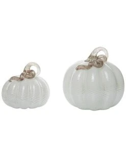 Glass 7.5In White Harvest Iridescent Swirl Pumpkins Set Of 2 Home