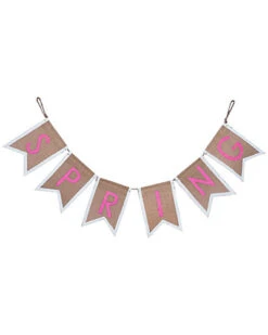 Burlap Spring Glitter Banner Home
