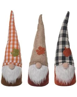 Fabric/Canvas 12In Multicolored Harvest Fuzzy Beard Gnome Decor Set Of 3 Home