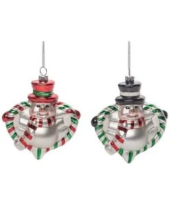 Glass 5in Multicolored Christmas Vintage Snowman Ornament Set Of 2 Home