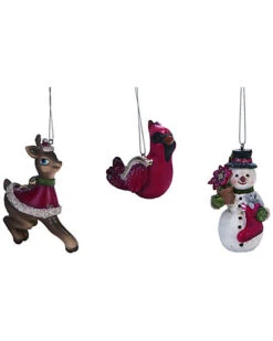 Set Of 3 Resin Red Christmas 1955 Ornaments Home