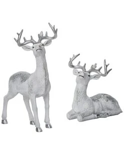 Resin 10in Christmas Glitz Reindeer Decor Set Of 2 Home