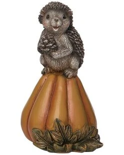 Resin 5.5In Multicolored Harvest Hedgehog And Pumpkin Figurine Home