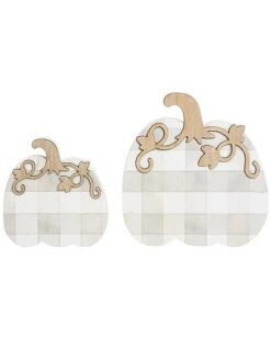 Wood 7In Multicolored Harvest Light Plaid Pumpkin Decor Set Of 2 Home