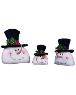 Rustic Handcraft Set Of 3 Snowman Heads Home