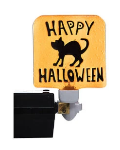 Set Of 2 Glass Halloween Ghost & Black Cat Night Light Home