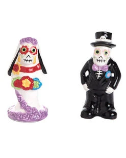 Set Of 2 Dolomite Day Of The Dead Bride & Groom Salt & Pepper Shakers Home