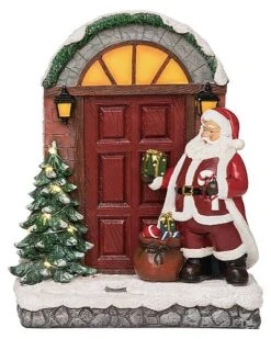 Resin 12.2in Multicolored Christmas Light Up Jolly Santa Scene Decor Home