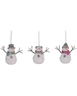 Set Of 3 Terracotta White Christmas Nose Snowman Ornament Home