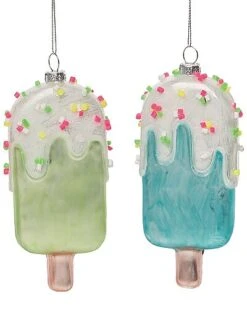 Glass 5.88in Multicolored Christmas Popsicle Ornament Set Of 2 Home