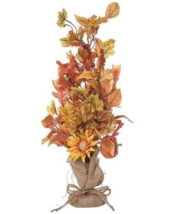 Metal 26In Multicolored Harvest Pumpkin And Sunflower Tree Home