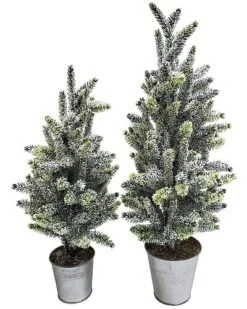 Artificial 20.87in Christmas Rustic Frosted Bucket Trees Set Of 2 Home