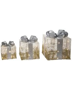Metal 12.99in Multicolored Christmas Light Up And Gift Decor Set Of 3 Home