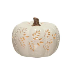 Transpac Dolomite 8.3 In. White Harvest Large Light Up Carved Vine Pumpkin