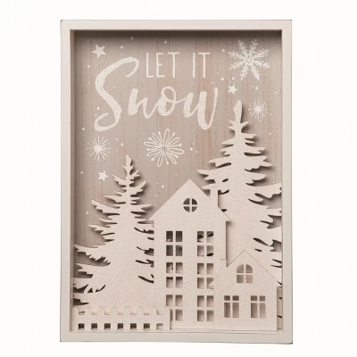Transpac Wood White Christmas Snow Scene Block Decor 3 Transpac Wood White Christmas Snow Scene Block Decor