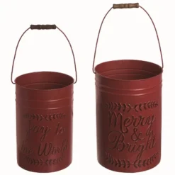 Transpac Metal Red Christmas Deep Rustic Buckets Set Of 2